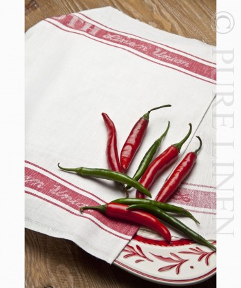 Pure Linen Glass Cloth Placemats White & Red Border