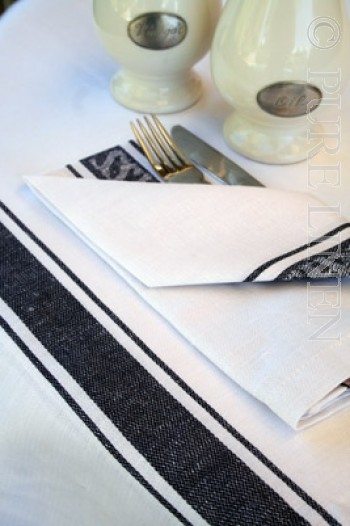 Pure Linen Glass Cloth Placemats White & Black Border