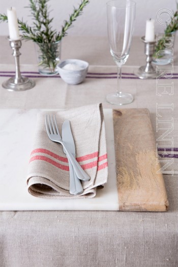 Bertha Napkins Colour Natural Flax & Red by PURE LINEN