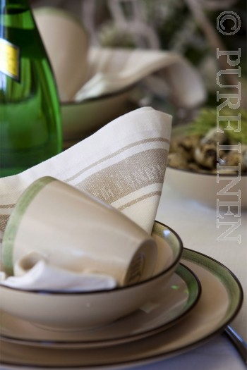 Pure Linen Glass Cloth Napkins White & Natural Border